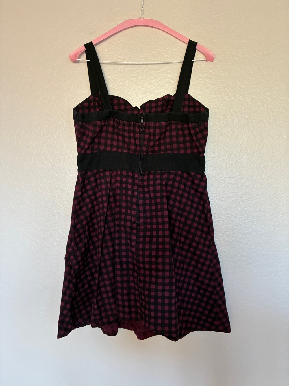 Hot Topic Size L Black Maroon Checked Babydoll Dress Buttons Y2K Grunge Alt - Picture 5 of 8